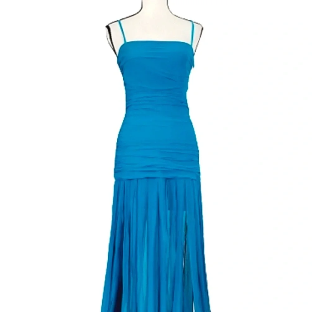 BCBGMAXAZRIA SILK FRINGE PANEL MAXI DRESS - Picture 1 of 4